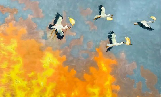 "Cigüenas traen fuego (sueño"), de 2024.