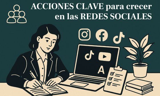 Diseño sobre acciones clave para crecer en las redes sociales