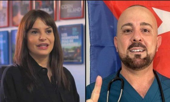 Periodista española Ana Hurtado y médico cubano Lucio Enríquez.