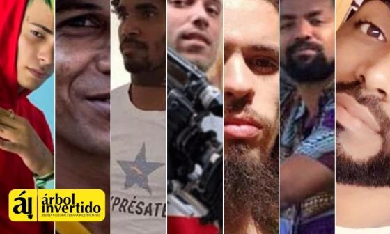 Collage siete artistas cubanos en prisión.