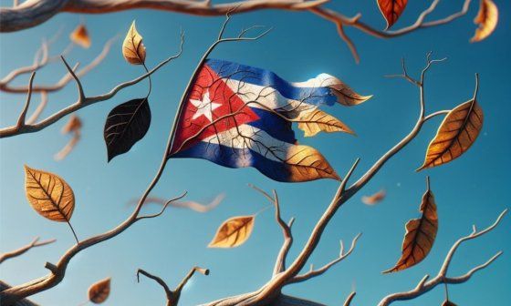 Árbol seco con bandera cubana impactos crecimiento