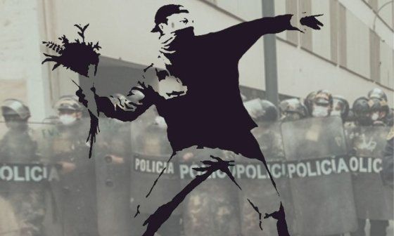 "Lanzador de Flores", grafiti del artista británico Banksy (2000).