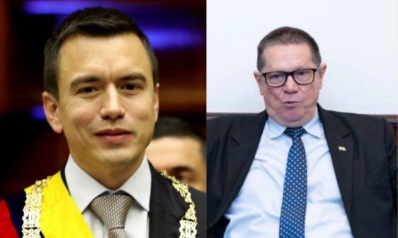 El presidente de Ecuador, Daniel Noboa, y el ex embajador de Cuba en Ecuador, Basilio Antonio Gutiérrez.