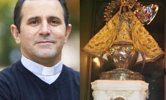 Sacerdote cubano Bladimir Navarro y la Virgen de la Caridad de Cobre.