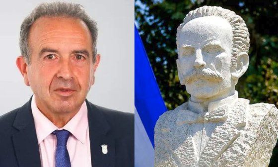 Darío Antonio Piñeiro López, alcalde de Láncara y busto de José Martí colocado en la Casa Museo Ángel Castro. 