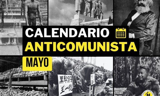 Calendario anticomunista. Efemérides del comunismo. Memorial a víctimas del comunismo en Praga, antiguo monumento a Stalin en Praga, Carl Marx, cráneos de víctimas de los Jemeres Rojos, Revolución Cultural en China, Pol Pot (Camboya).