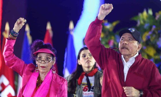 Rosario Murillo y Daniel Ortega durante el acto por el 47º aniversario de la Revolución Sandinista celebrado en Managua (19 de julio de 2026).