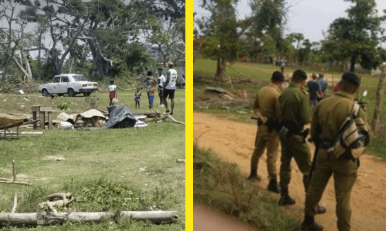 Capturas de los desalojos en Pinar del Río, Cuba: familias con casas destruidas y militares armados.