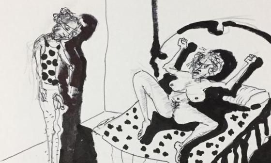 Dibujo pareja desnuda sadomasoquista