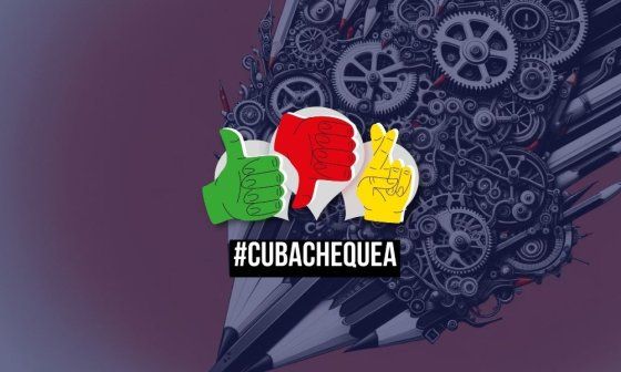 Diseño identidad CubaChequea, lápiz con ruedas dentadas