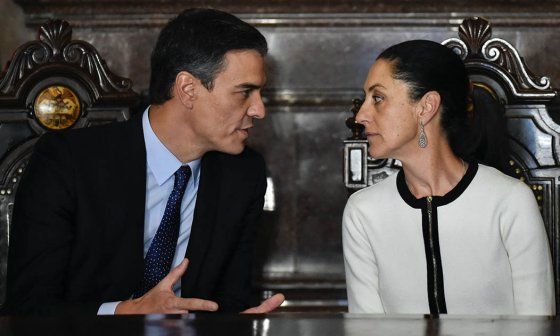 Encuentro entre Claudia Sheinbaum y Pedro Sánchez en enero de 2019. Foto: Alfredo Estrella /  AFP