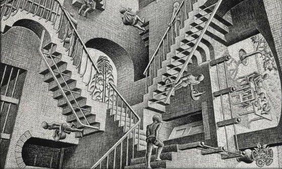 "Relatividad" (1953) de M. C. Escher (Fragmento).