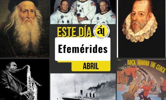 Portada. Postal de efemérides de abril. Este día en la historia