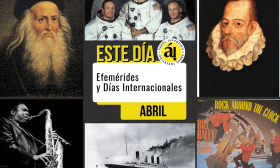 Portada. Postal de efemérides de abril. Este día en la historia