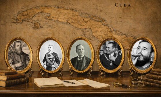 Diego Velázquez y Cuéllar, Arsenio Martínez Campos, Tomás Estrada Palma, Fulgencio Batista y Fidel Castro.