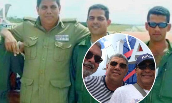 El expiloto de combate cubano Luis Raúl González-Pardo (de uniforme) en los años noventa, y de visita en la base de Cabo Cañaveral de la NASA, Estados Unidos, en 2024.