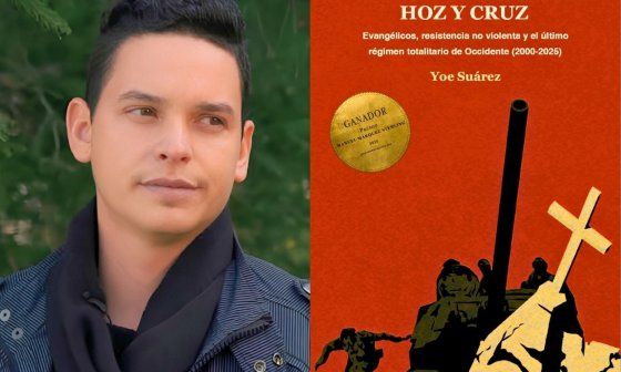 Yoe Suárez y su libro "Hoz y cruz. Evangélicos, resistencia no violenta y el último régimen totalitario de Occidente (2000–2025)" (2026).