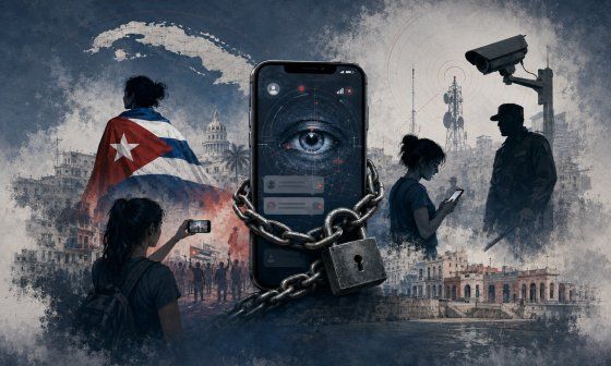 Alegoría gráfica de la represión digital en Cuba.