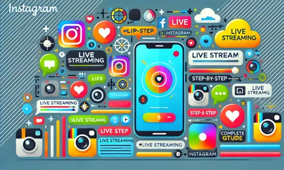 Diseño con logos y dibujos, acerca de Instagram y cómo transmitir directos.