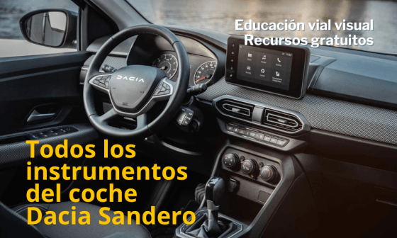 Instrumentos del coche Dacia Sandero. Mandos, luces, climatización.