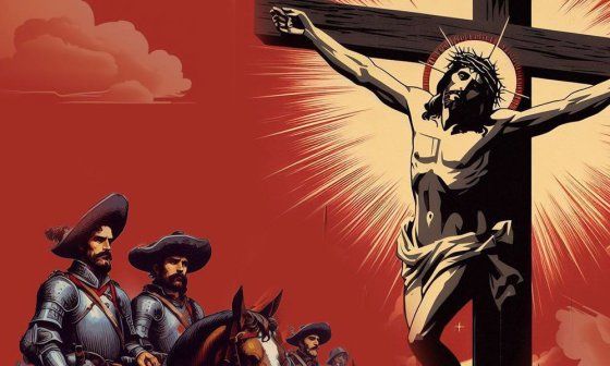 Jesús Crucificado frente a soldados españoles