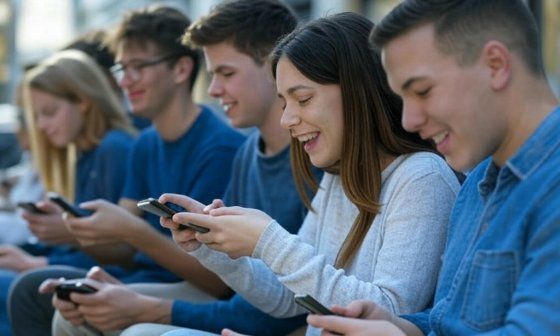 Jóvenes se divierten jugando en sus teléfonos móviles