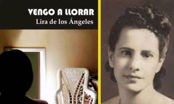 Portada del libro "Vengo a llorar" y retrato de su autora Lira de los Ángeles.