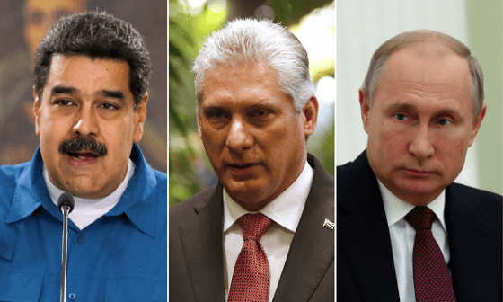 De izquierda a derecha: Nicolás Maduro, Miguel Díaz-Canel y Vladimir Putin.