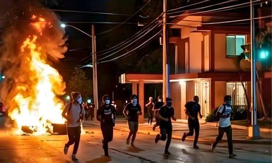 Captura de un video filmado en Morón en la madrugada del 14 de marzo de 2026 durante las protestas masivas.