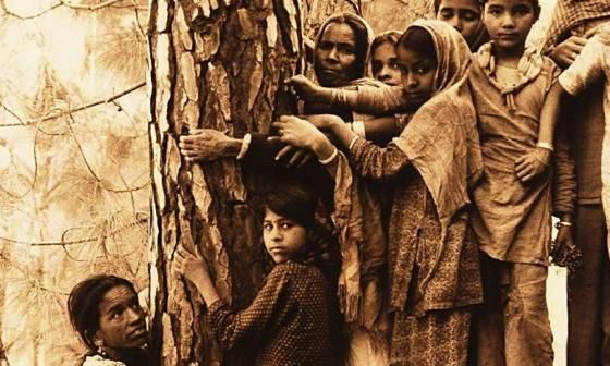 Niñas abrazando un árbol. 