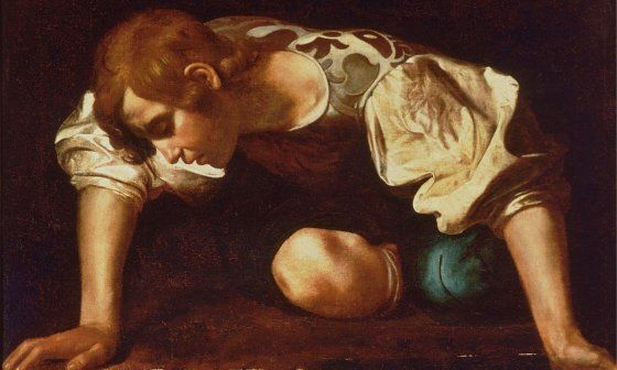 Fragmento de la pintura "Narciso" (1597-1599) de Caravaggio.