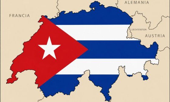 Mapa de Suiza con la bandera cubana.