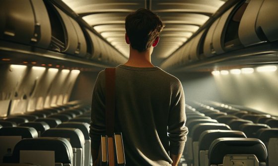 Joven solo dentro de un avión