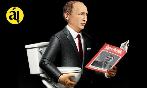 Caricatura de Putin sosteniendo un Inodoro