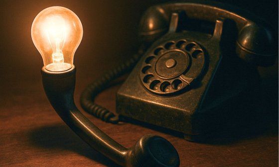 Invento cubano. Un teléfono con una bombilla injertada, mitad teléfono y mitad lámpara de mesa.