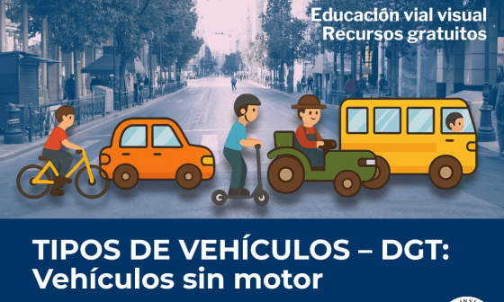 Infografía educativa de Árbol Invertido sobre los tipos de vehículos sin motor según la DGT, con ilustraciones de bicicleta, coche, patinete, tractor y autobús. Recurso visual gratuito para estudiar y aprobar el examen teórico de conducir.