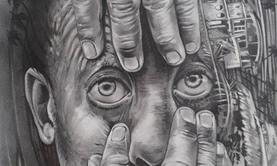 Yiroshi Toujague Torres: "Distorsión de la realidad" (2023), detalle.