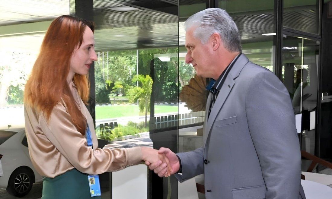 Alena Douhan, relatora especial de la ONU y Miguel Díaz-Canel (5 de mayo de 2023).
