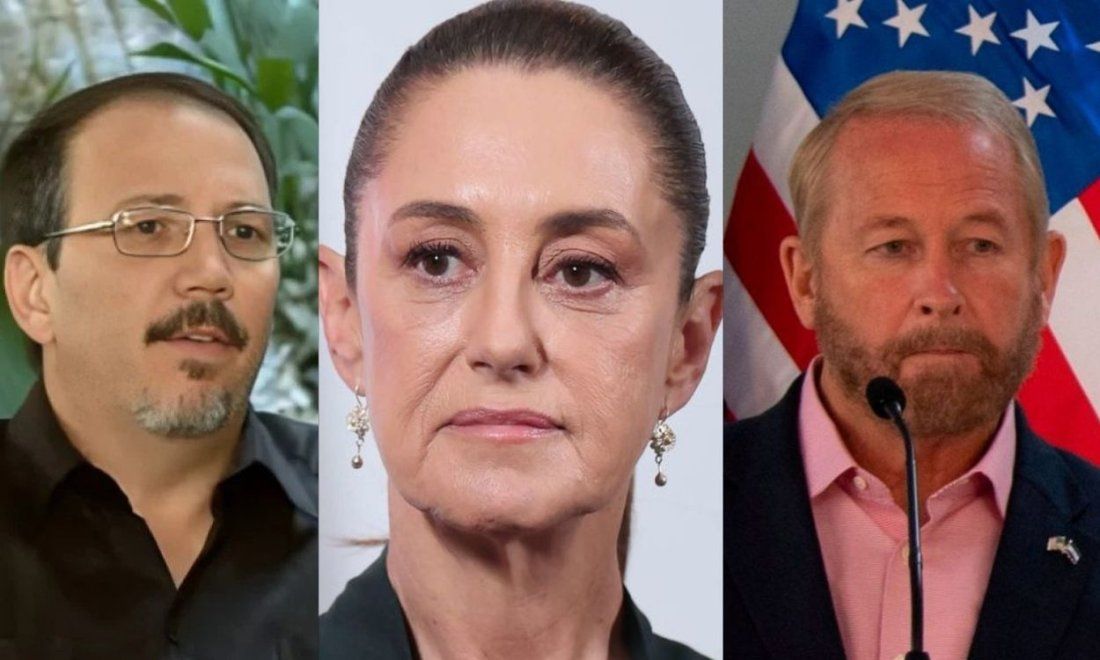 El coronel Raúl Castro Espín, la presidenta de México, Claudia Sheinbaum, y el diplomático estadounidense Ronald Johnson.