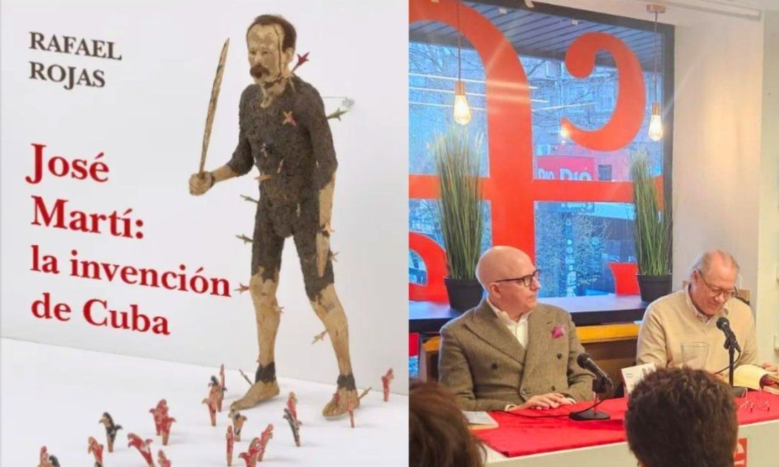 Cubierta del libro "José Martí: la invención de Cuba" de Rafael Rojas y momento de la presentación en Madrid a cargo de Antonio José Ponte (26 de marzo de 2026).