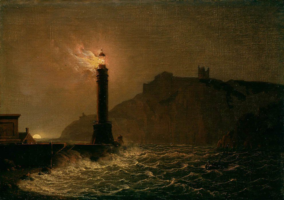 Joseph Wright de Derby: "Un faro en llamas por la noche" (1770). |  Imagen:  