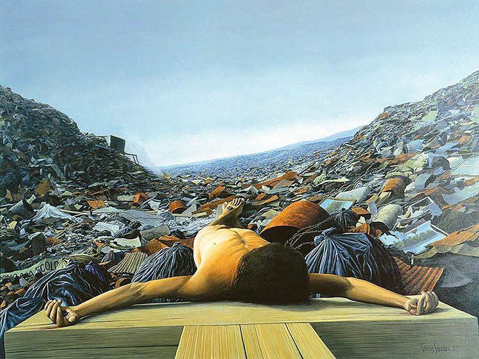 Tomás Sánchez: "Hombre crucificado en la basura" (1993). |  Imagen:  