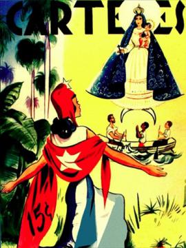 Portada de revista Carteles, virgen y bandera cubana.